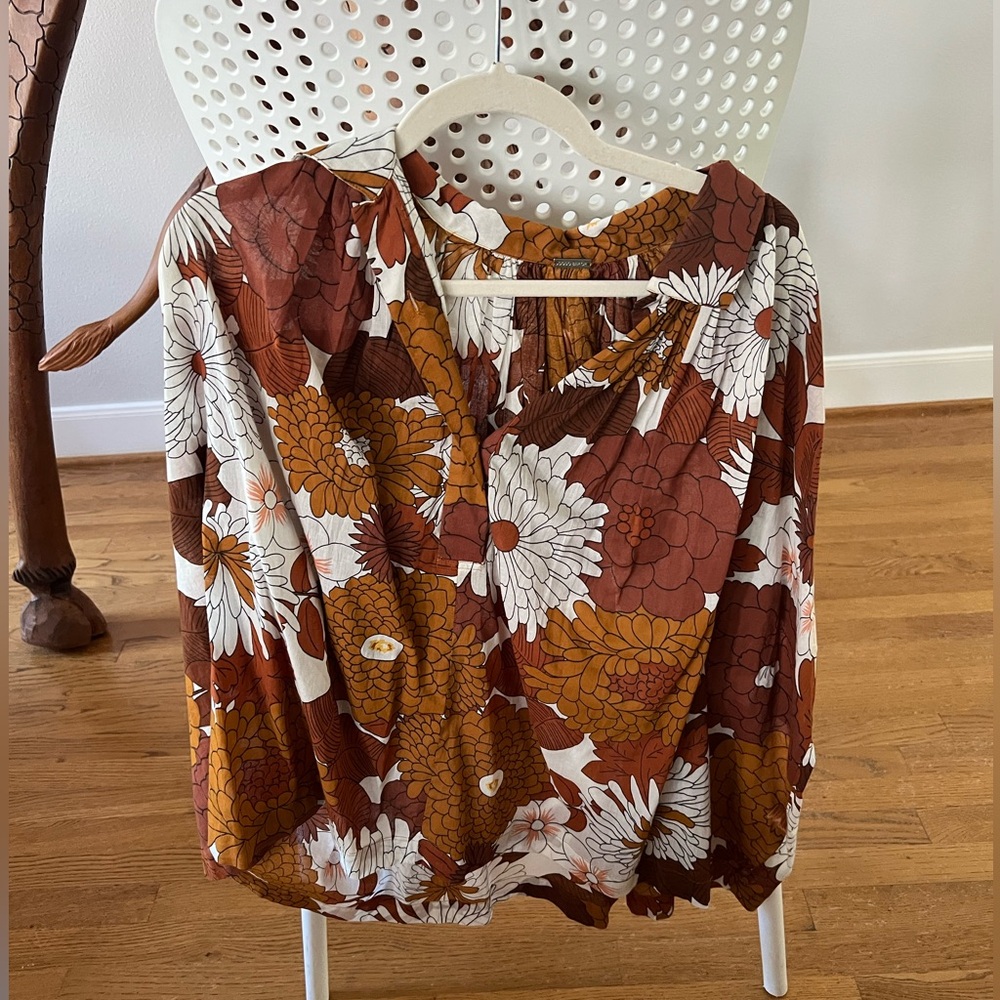 Floral Brown and White Women's Top
